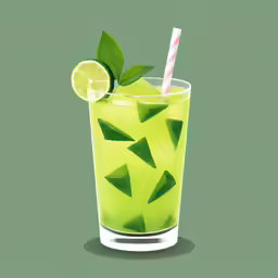 a green cocktail with a lime and a straw