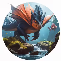 an animated picture of a dragon swimming in the water