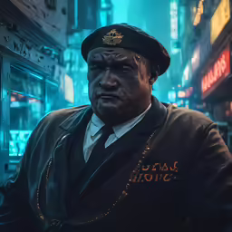the man in the black coat stands outside of a building