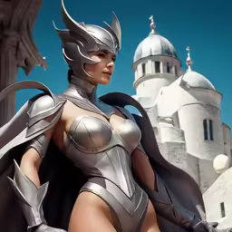 a woman in a futuristic suit and an ice palace