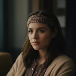 a woman is looking off into the distance