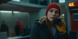 a woman in a hat taking a photo of herself