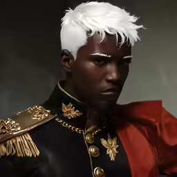 a black man with white hair and a gold jacket