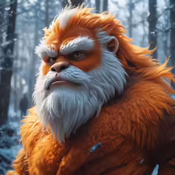 a big furry orange creature in a forest
