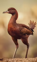 the large bird stands tall and looks very alert