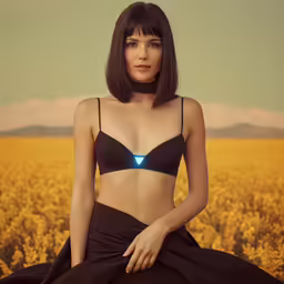 a woman posing in the middle of a field