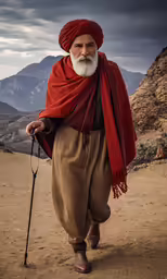 an old man with a long white beard and red scarf