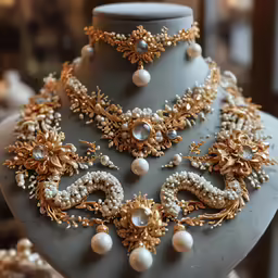 necklace on a display in a store, with pearls