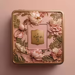 an intricately painted piece of art made of metal, wood, paper and flowers