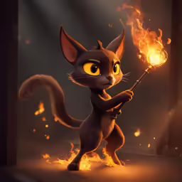 an animated cartoon character holding a torches
