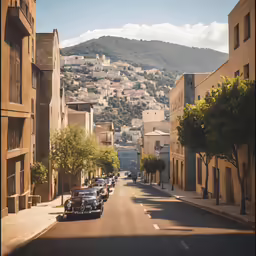 several vehicles are parked along the street on the mountain