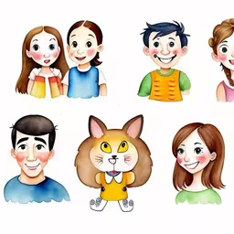 the face and body of a group of people are drawn by hand,a group of cartoon people standing in front of each other