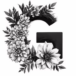 an initial letter c with flowers on a white background