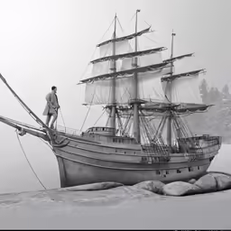 a ship floating on top of ice covered water