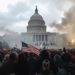 people watching on from the steps of the capitol building