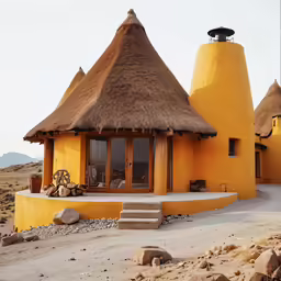 this is a small yellow house in the desert