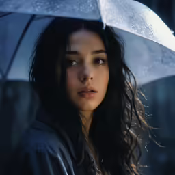 a woman with a black leather jacket and a white umbrella