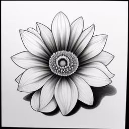 this is a drawing of a flower that is white and black