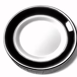 a black and white plate with two black rings