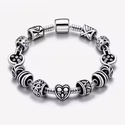 a bracelet with skulls and heart charms,a bracelet with skulls, hearts, and crosses on the outside