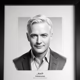 a portrait of a man in a suit is featured