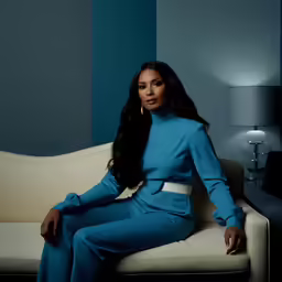 a beautiful black woman wearing a blue outfit