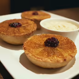 the three pieces of baked pastry are on the plate