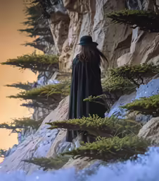 a man standing in the fog looking into the distance