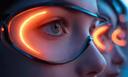 two women, one wearing eyeglasses with neon lights