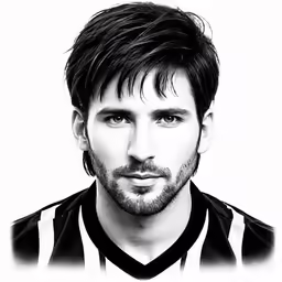 a black and white photo of a man wearing striped shirts