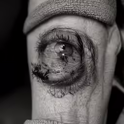 an eye with an attached tongue appears to be partially submerged in water