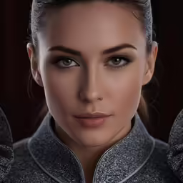 a woman with a braid is looking into the camera
