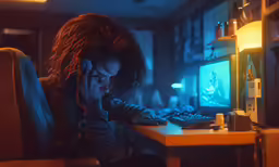 a woman using a phone while at her desk