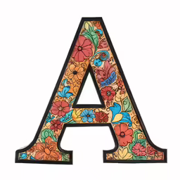 a colorful flowered letter with a black outline