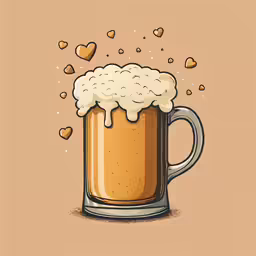 a beer mug with a lot of hearts on top
