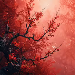 painting of red and pink flowers and branches
