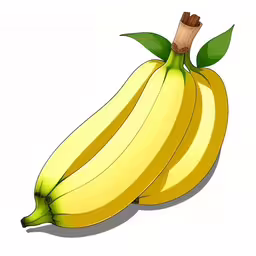a drawing of some very big ripe bananas,a ripe yellow banana sitting next to two other bananas