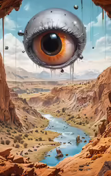 the eye on this image is suspended in the air