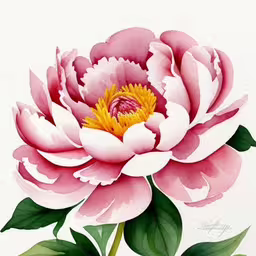 a pink peony is shown in this watercolor,a painting of pink peonys on white paper