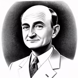 a black and white drawing of a man in suit