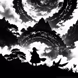 a silhouette of a girl standing in the sky
