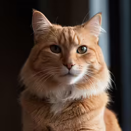 an orange cat sitting by a window looking intently