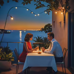 a man and woman eating dinner at a restaurant