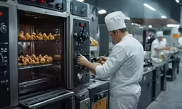a man checking some food on an oven