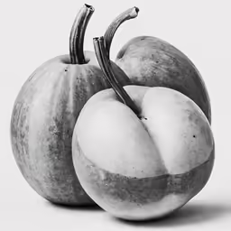 two big and small pumpkins on a white background