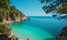 there are blue water and sand at this beach