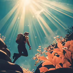 a man is diving under the water from rocks