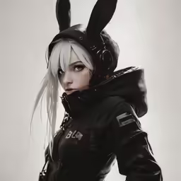 a woman in a bunny costume with a big black head