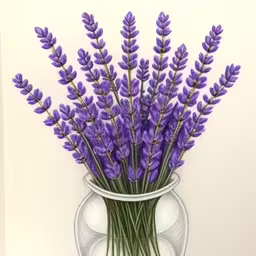 a drawing of purple flowers in a clear vase