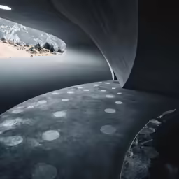 an arched passageway with many dots on the ground